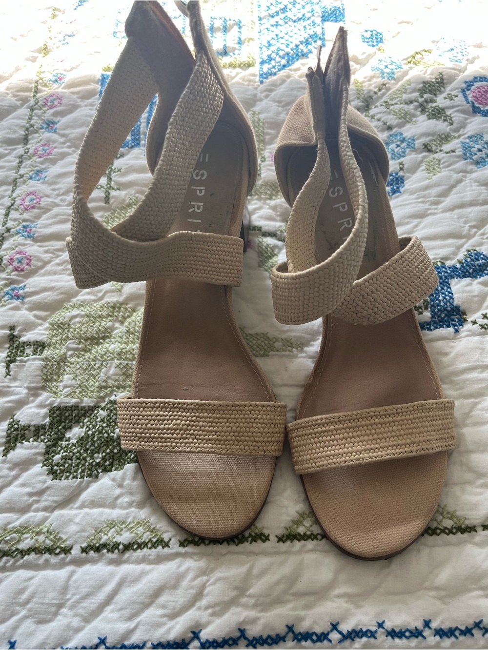 Esprit Beige Woven Ankle-Strap Heels